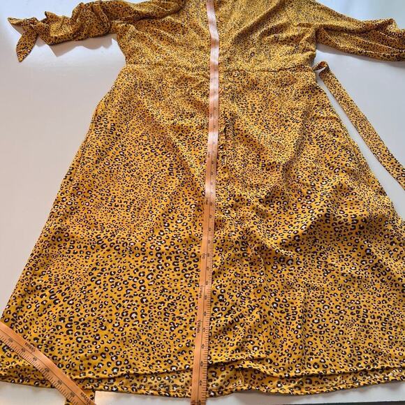 NY & Co. Yellow Cheetah Print, Lined, Long Sleeve Button Down Maxi Dress- L - Picture 8 of 10